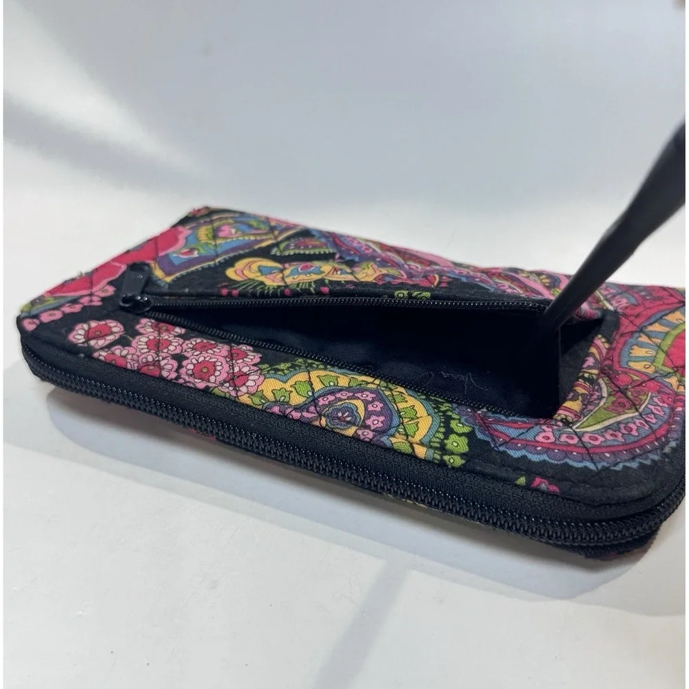 Vera Bradley Wristlet Wallet Quilted Black w Multi Color Paisley Symphony in Hue - Picture 3 of 10